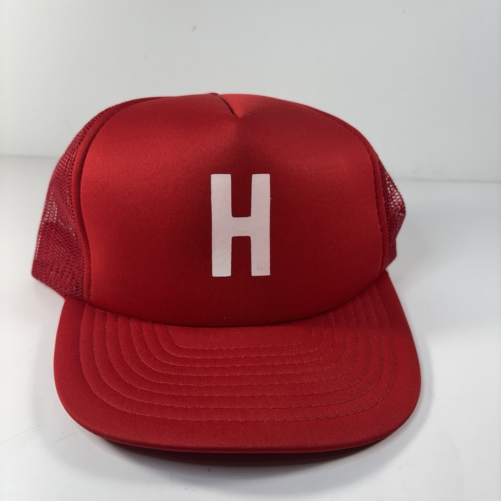 Vintage 90s Red Trucker Hat H Logo Snapback Cap Adult Adjustable Retro Mesh